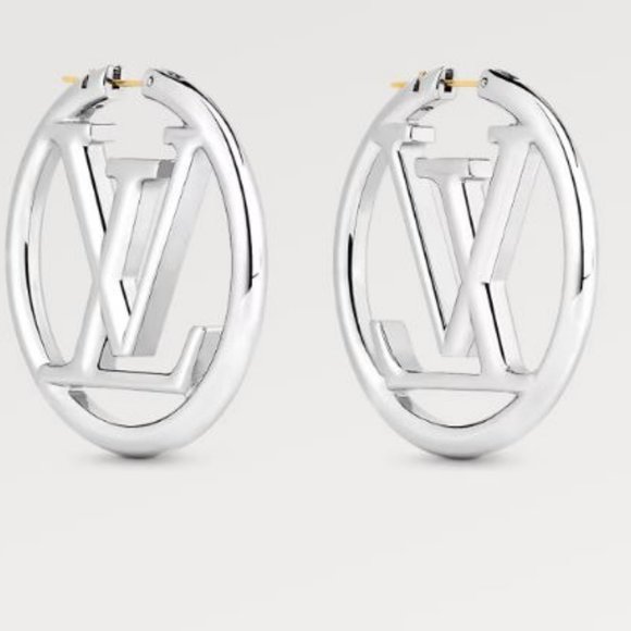 SOLD OUT!! RARE NWT Silver Palladium Louis Vuitton LV Louise Hoop GM Earrings - Picture 6 of 6